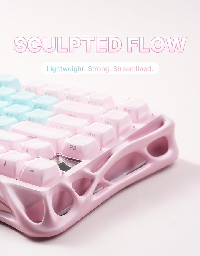 GravaStar Mercury K1 Lite 75% Gaming Keyboard, 2.4GHz/BT/Wired Tri-Mode Wireless Keyboard, Gasket Hot Swappable Mechanical Keyboard, Pre-lubed Linear Switches, Jelly Keycaps, RGB Backlit【Aurora Mist】