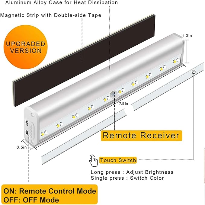 Diomart Under Cabinet Lighting with Remote, 3 Color Temps,4 Pcs | Wireless Rechargeable, 20-LED Dimmable, 10 Level Brightness, Magnetic Stick-on Anywhere, Touch Night Light Kitchen, Wardrobe