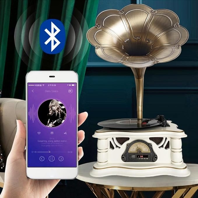 Gramophone Record Player Vintage,Retro Phonograph Vinyl Record Player,Horn Vinyl Tocadiscos DJ Turntable,Decorative Gramophone Speaker with USB Audio for Home/Villas/Restaurants/Parties/Classical Fans