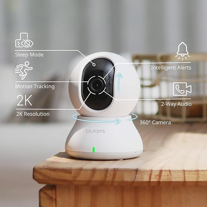 blurams Security Camera 2K 3PCS, Baby Monitor Dog Camera 360-degree for Home Security w/Smart Motion Tracking, Phone App, IR Night Vision, Siren, Compatible with Alexa & Google Assistant & IFTTT