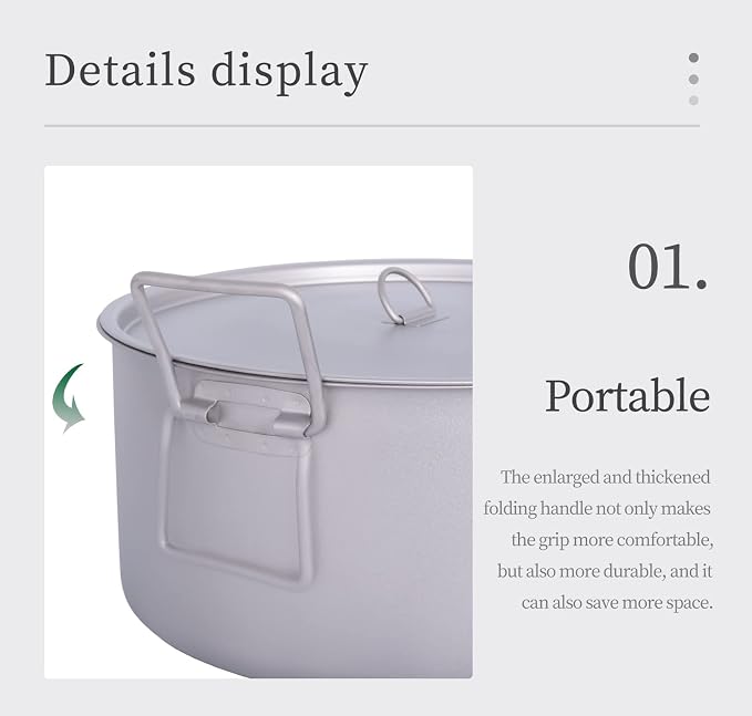 Boundless Voyage 5L Titanium Cooking Pot with Lid & Folding Handle Large Soup Pot for Outdoor Camping Hiking Picnic Home Kitchen Ultralight Cookware Ti2104C