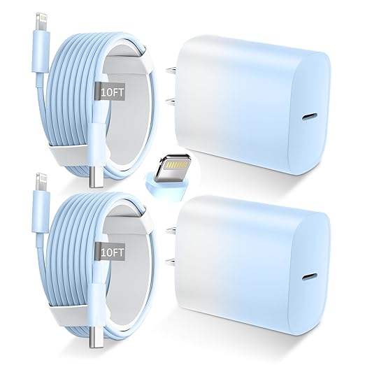 Phone 14 13 12 11 Fast Charger,10FT Long Phone Chargers Fast Charging Lightning Cable with 20W USB C Charger Block for Phone 14/14 Pro Max/13/13Pro Max/12/12Pro Max/11/11Pro/XS/Max/X,Pad,Blue gradient