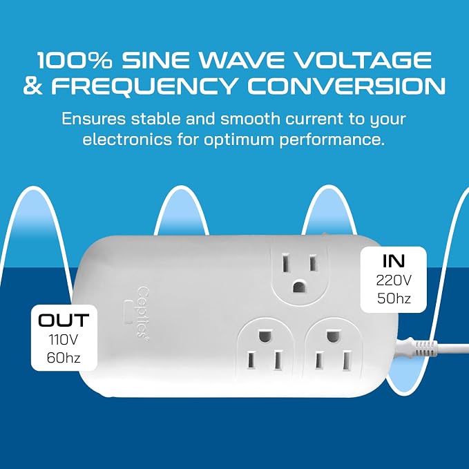 Ceptics 300W Travel Voltage Converter, 220V to 110V 50Hz to 60Hz Step Down for Curling Iron, Straightener, 1 USB, 1-USB-C 18W, SWadApt A B C E/F G I