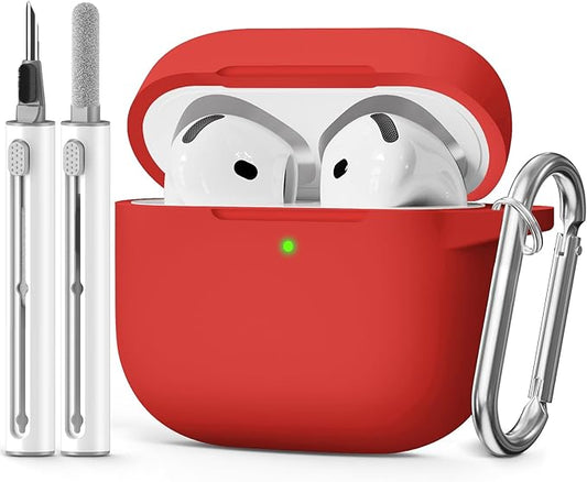for AirPods 4 Case 2024 Come with Cleaner Kit,Soft Silicone Protective Cover for Apple AirPods 4th Generation Cases with Keychain,Compatible with AirPod 4 Case for Women Men-Red