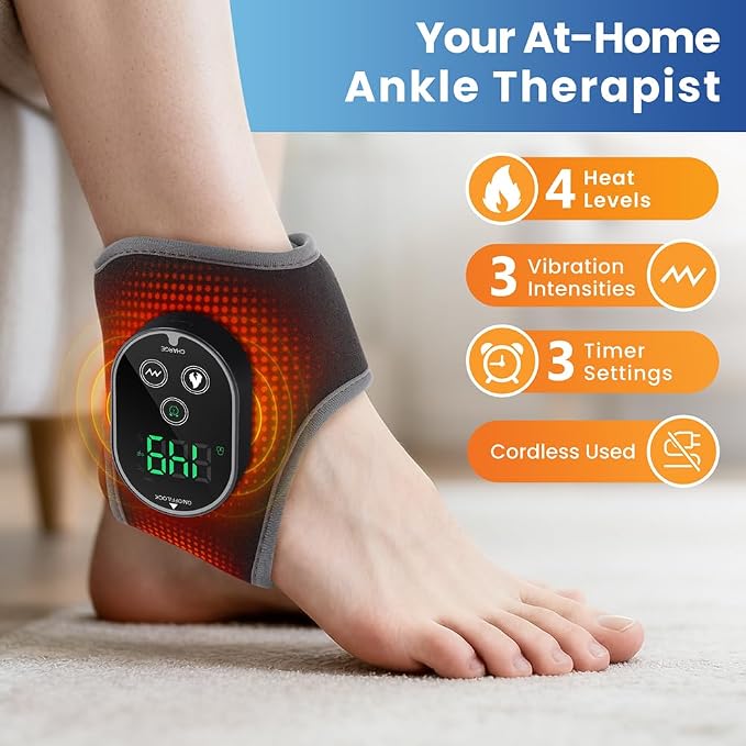 Ankle Heating Pad with Massager, Foot Massager with Heat, Ankle Heating Pad Heated Wrap Brace for Pain Foot Renew, Foot Warmer for Man Woman