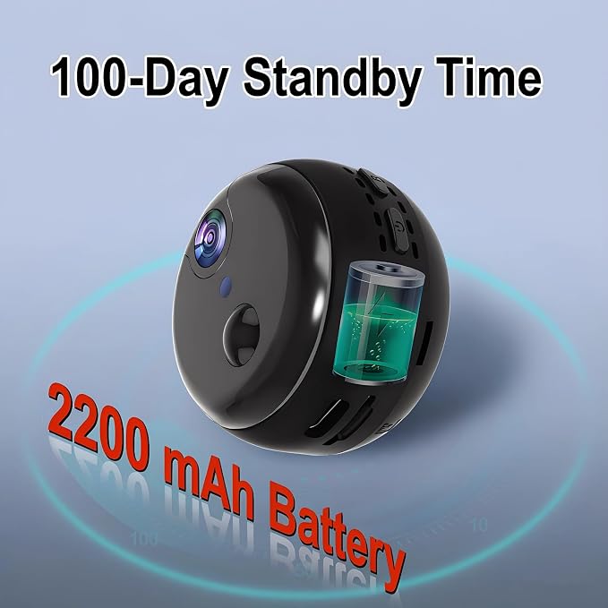 W-B2 Mini Security Camera with 100-Day Standby Time and Magnetic Mount | 2K Indoor Camera with Color Night Vision, Built-in Hotspot and Wifi Remote Viewing, PIR Motion Detection, SD & Cloud Storage