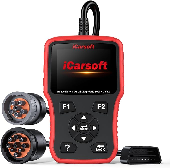 iCarsoft HD V3.0 Red Heavy Duty Truck Scanner All System Diesel Diagnostic Scan Tool for Cummins, Detroit, Freightliner, International, Paccar, Engine Code Reader for Truck & Car with Live Data