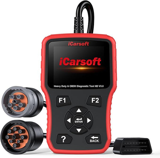 iCarsoft HD V3.0 Red Heavy Duty Truck Scanner All System Diesel Diagnostic Scan Tool for Cummins, Detroit, Freightliner, International, Paccar, Engine Code Reader for Truck & Car with Live Data