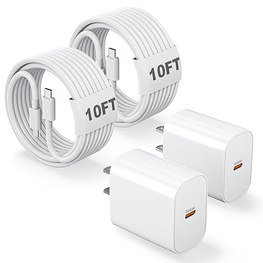 40W iPhone 17 Charger, [MFi Certified] 2Pack USB C Fast Charger Block, Fast Wall Charging Block with Long 10FT USBC to C Cable Cord Compatible with iPhone 17/17 Pro/Air/16/15 Pro Max/Plus,iPad,AirPods
