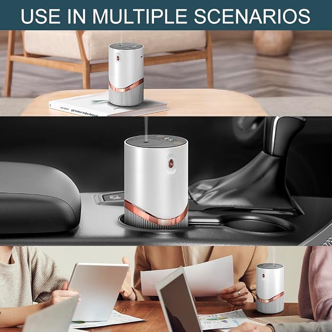 Waterless Essential Oil Diffuser - Aroma Diffuser with Indicator, Portable Smart Scent Air Machine 1/2/3 & Continuous Mist, Anti-TIPP, Timer Setting and Auto-Off Function (White