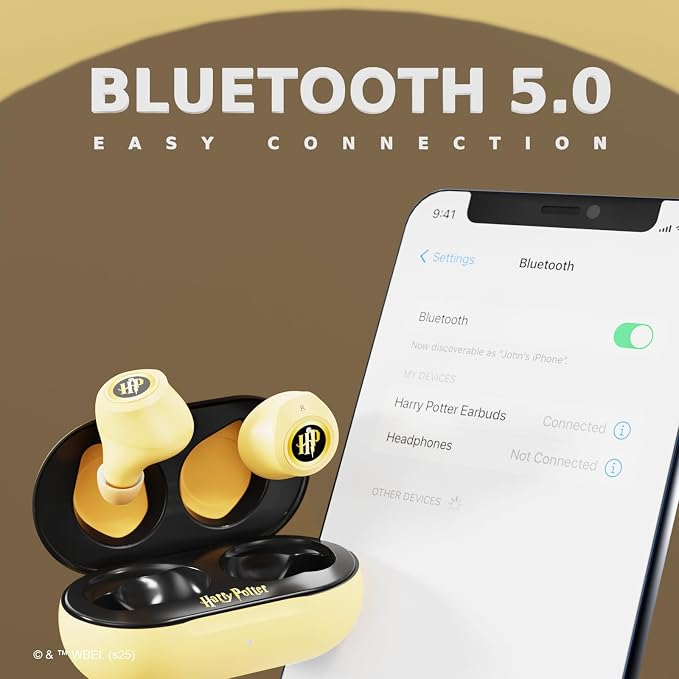 iJoy Harry Potter Hufflepuff Wireless Bluetooth Earbuds with Charging Case, Built-in Mic, 30 Hr Playtime, Officially Licensed | Harry Potter Gifts for Women, Men, Teens, Kids & All Fans of Hufflepuff