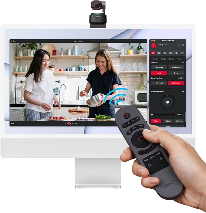 OBSBOT Tiny 2 Remote Control, Smart Remote for Tiny 2/Tiny 2 Lite/Tiny 4K/1080P Webcam, Wireless Connection via USB Receiver, Combination of Remote Control and Presentation Clicker