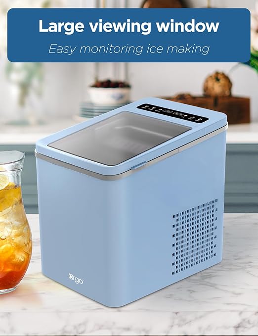Orgo The Maverick Countertop Ice Maker, Makes 23 lbs. in 24 Hours, Bullet Shaped in 2 Sizes, Ice Maker Ready in 6-8 Minutes, LED Control Panel, Self-Cleaning, Includes Scoop, TMT1653, Blue