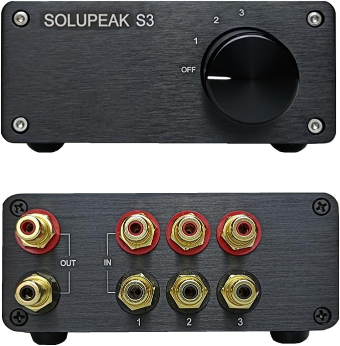 Premium 3 in 1 Out RCA Switch Box, Passive Stereo Signal Source selector, Audio switcher Splitter Box