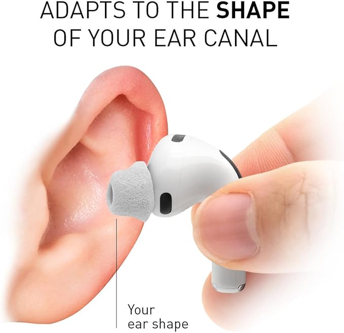 ADV. Eartune Fidelity UF-A3 | Replacement Memory-Foam Tips for AirPods Pro 3 | Secure Fit, All-Day Comfort, Superior Noise Isolation, Rich Bass, Built-in Wax Guard | Grey [Large] [3-Pairs]