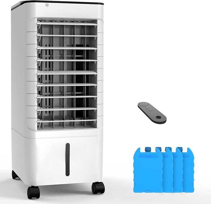 Windowless Portable Air Conditoners, 3-IN-1 Portable AC with Remote, 12H Timer &1.16Gal Tank, 45° Oscillation, 3 Modes 3 Speeds, Fast Cooling Quiet Ventless Swamp Cooler for Room Home Office, Creamy