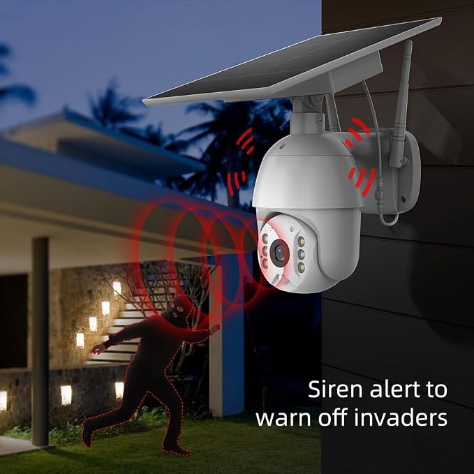 SOLIOM Solar Powered Security Camera Outdoor Wireless, 360 Pan Tilt WiFi Camera with Color Night Vision, PIR Human Detection, 2-Way Talk, Cloud Storage, No Monthly Fee, Compatible with Alexa