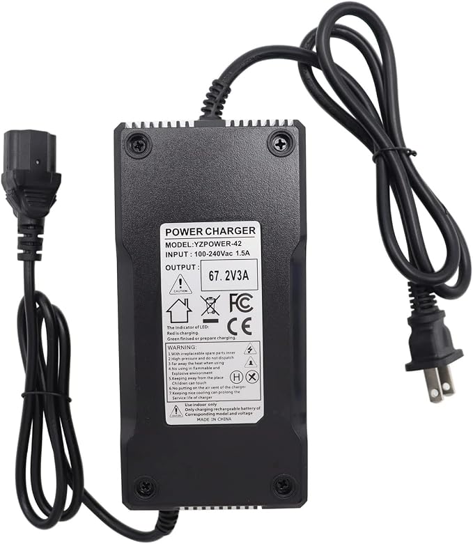 67.2V 3A / 60V 3A Lithium Battery Charger AC Adapter Power Supply for 16S 60V Lithium Li-ion Batteries Pack with 3 Holes Plug