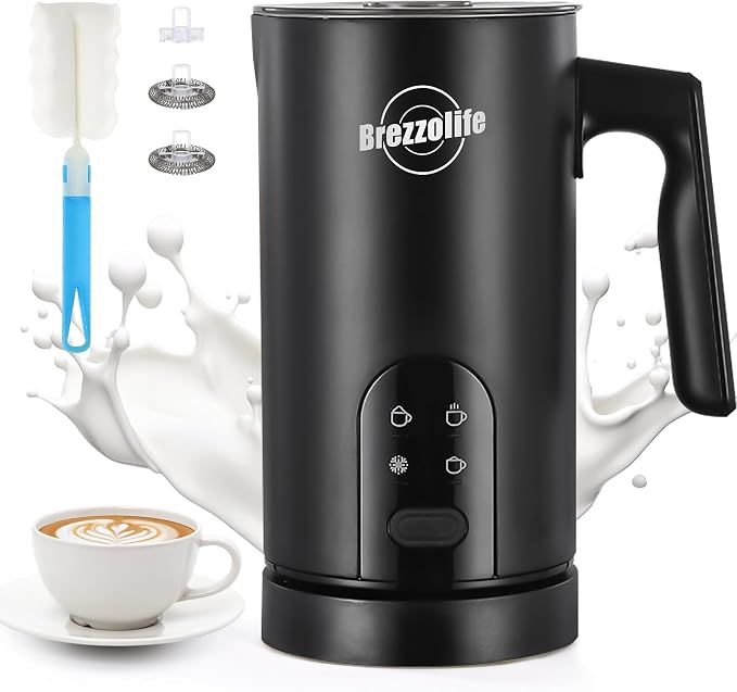 4-in-1 Electric Milk Frother, 350ml/11.8oz Automatic Milk Steamer Machine for Coffee, Hot & Cold Milk Froth Maker for Latte, Cappuccino, Quiet One-Touch Operation, Easy to Clean (Black)