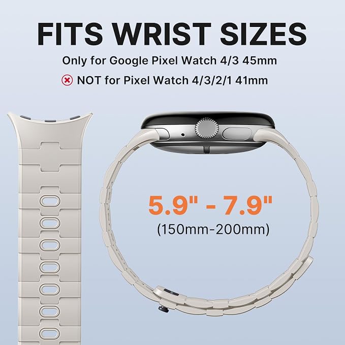 Bandletic Magnetic Silicone Bands Compatible with Google Pixel Watch 4/3 45mm Band for Women and Men, Rugged Soft Sport Strap Replacement Wristband