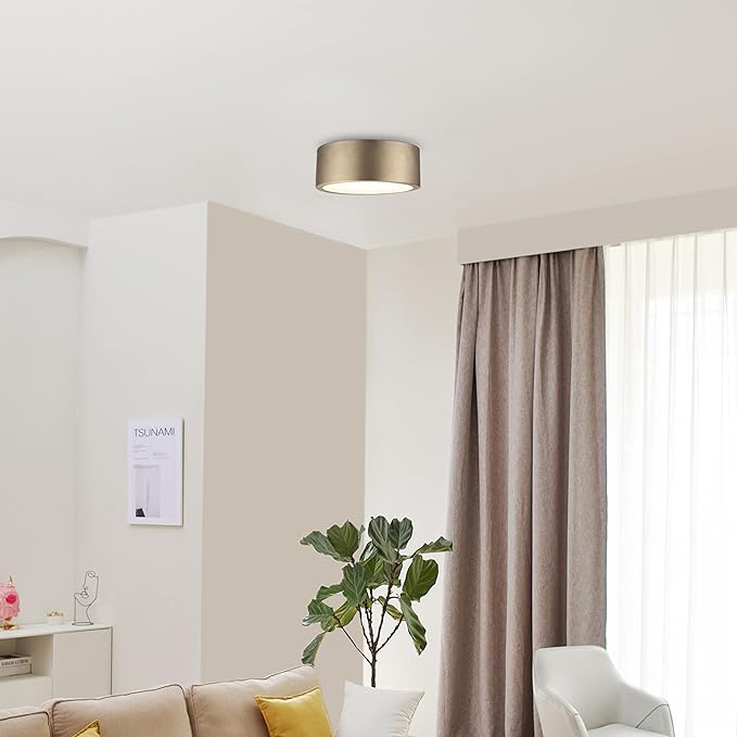GLOBE Electric 60979 Edinburg LED Integrated Flush Mount Ceiling Light, Matte Brass, Frosted Glass Shade, 18W, 3000 Kelvin, 1100 Lumens, Dimmable