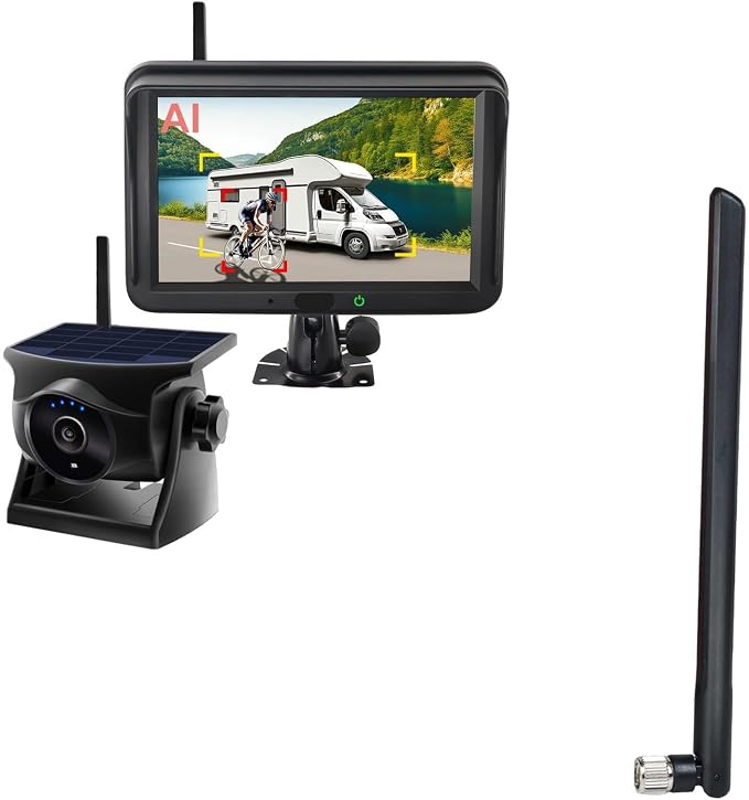 AI Magnetic Solar Wireless Backup Camera with 5dBi RP-SMA Male WiFi Antenna 2.4GHz