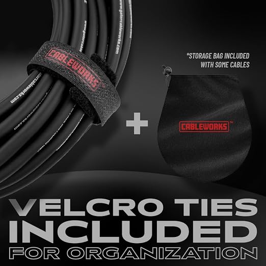 Cableworks By Gator Cases Headliner Series Premium 10 Ft Straight to Right Angle Guitar Instrument Cable with Quiet Switch Technology (GCWH-INS-10RAQT)