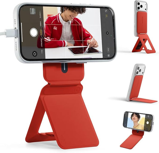 MOFT Phone Stand, Magnetic Phone Tripod Stand Stain-Resistant MOVAS Leather & Angle Adjustment & Strong Magnets Tripod for iPhone 17/16/15/14/13/12 (Included Metal Ring)-Sunset