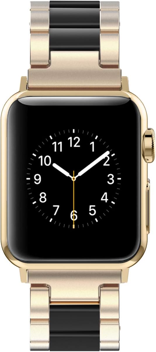 Wearlizer Compatible with Apple Watch Band 42/44/45/46/49mm Womens Stainless Steel Champagne Wristband, Black Resin Replacement Classic Strap iWatch Series 11 10 9 8 7 6 5 4 3 SE/Ultra 3 2 1