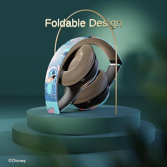 iJoy Disney Lilo & Stitch Expressions Bluetooth Over-Ear Headphones, Wireless Foldable Headset with Built-in Microphone - Stitch Expressions Design, for Adults and Kids