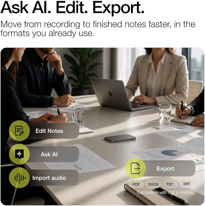 LIMU AI Voice Recorder, German Design AI Note Taking Device with GPT-5, Slim 64GB, 400 Min/Month Audio Recorder, Transcribe, Summarize, MindMap, 125 Language, AI Assist for Meetings, Calls, Lectures