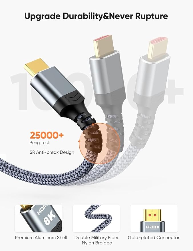 Highwings 8K 2.1 HDMI Cable 1.5FT 2-Pack, Slim 48Gbps Ultra High Speed HDMI Braided Cord-4K@120Hz 8K@60Hz, HDCP 2.2&2.3, Dynamic HDR,eARC,DTS:X,RTX 3090,Compatible with Roku TV/HDTV/PS5/Blu-ray
