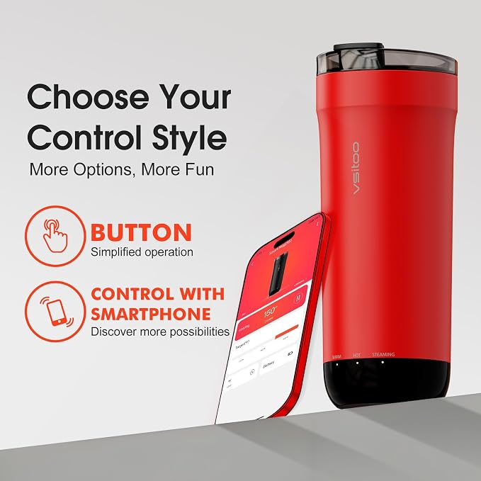 Vsitoo S5 Self Heating Travel Mug 16oz, Rechargeable Coffee Mug with Car Charger Kit, AI Auto-Sensing Temp Control Heated Cup for Home Office Car, App Control, Gift Women Men - Red