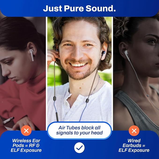 DefenderShield Air Tube Stereo Earbuds USB-C - Universal Acoustic Wired Headphones with Mic & Volume Control