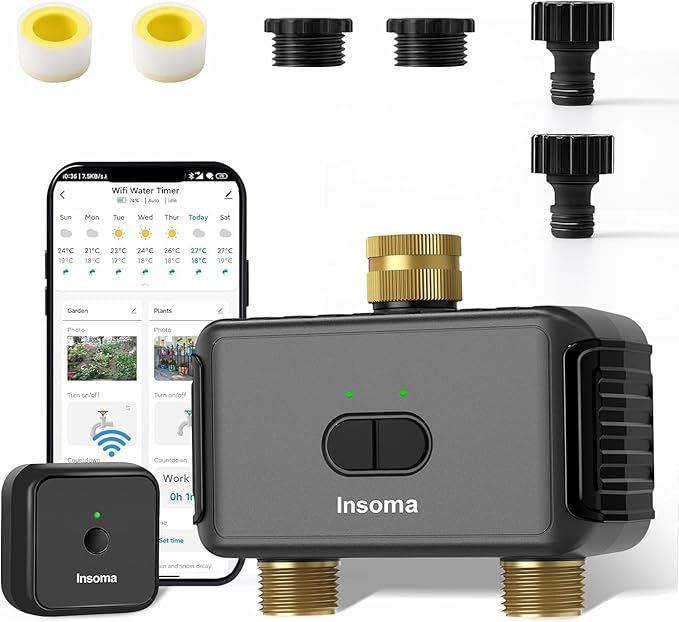 Smart Garden Water Hose Timer with 2 Outlet, Automatic Irrigation System Controller Sprinkler Timer for Lawns and Yard, Compatible with Alexa