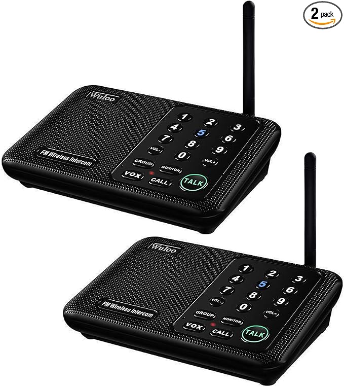 Wuloo Wireless Intercom System for Home 1 Mile Range 10 Channel 3 Code, Intercoms Wireless for Home House Business Office, Home Communication System, Room to Room Intercom WL666(2 Units Set Black)