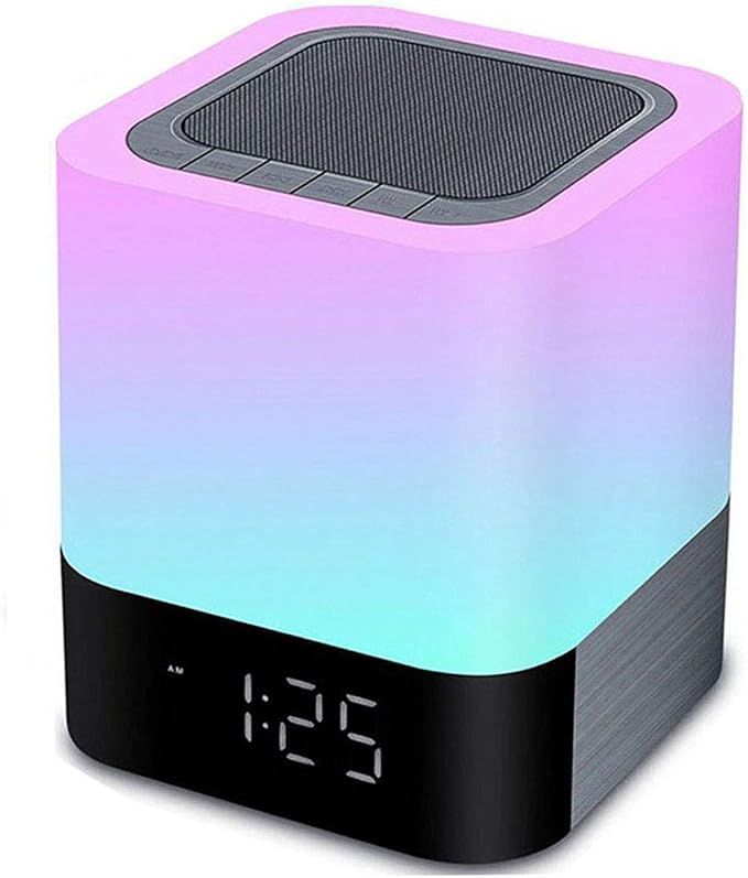 Night Lights Bluetooth Speaker, Alarm Clock Wireless Bluetooth Speakers,Touch Sensor Bedside Lamp,Color Changing Night Lights for Kids,MP3 Music Player, Speakerphone/TF Card/AUX-in Supported
