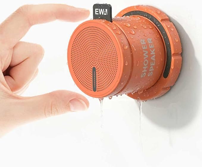 EWA Shower Speaker, Magnetic Portable Bluetooth Speaker with Phone Stand,Metal Portable Wireless Mini Speakers Waterproof with Rotary Control,for Bathroom Gym Home, Birthday Gifts (Orange)