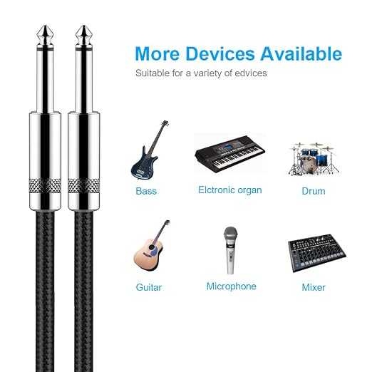 New Bee Guitar Cable 30ft Electric Instrument Cable Bass AMP Cord 1/4 Straight to Straight for Electric Guitar, Bass Guitar, Electric Mandolin, Pro Audio