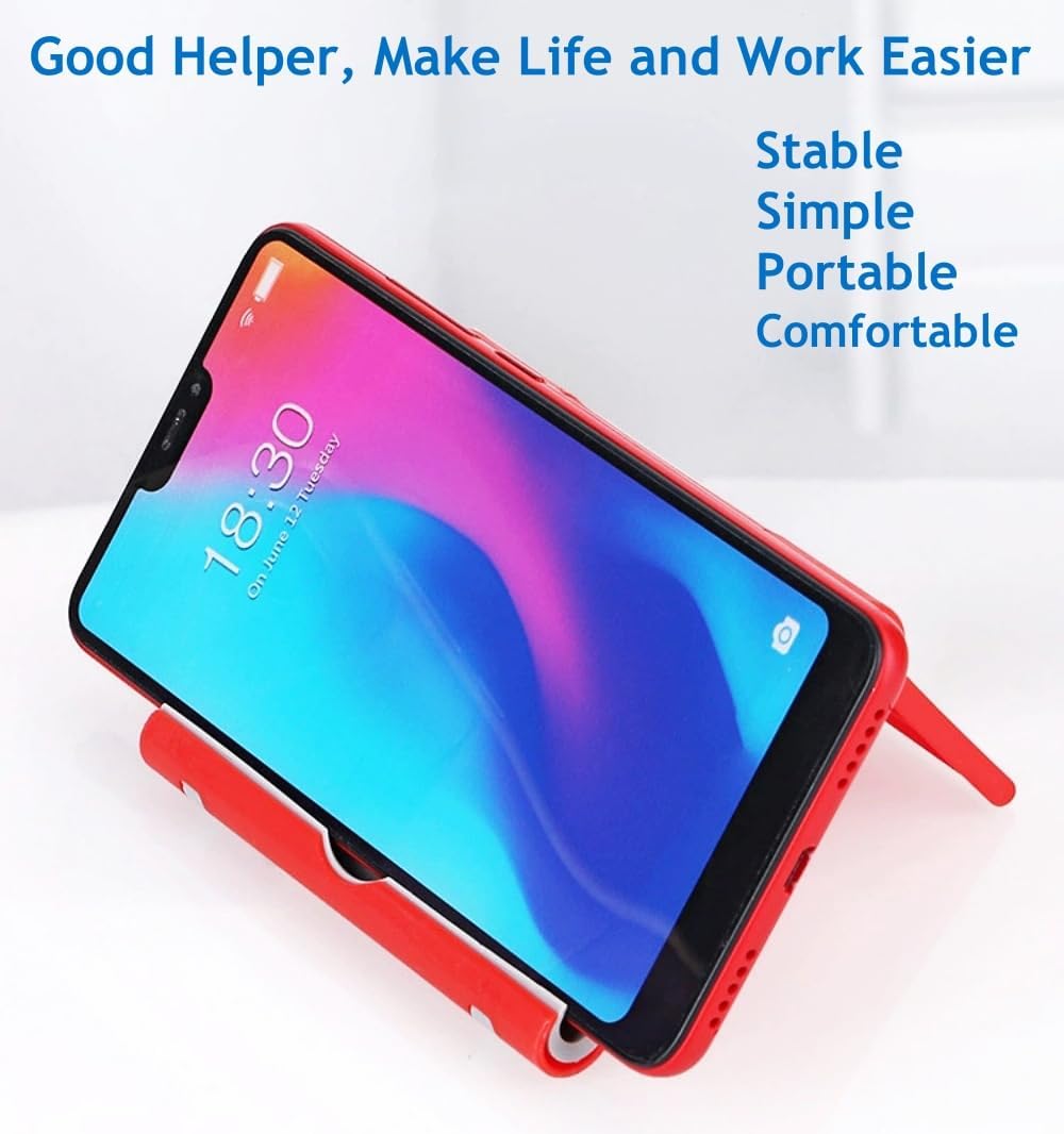 Cell Phone Stand for Desk Foldable Cell Phone Holder Desk Tablet Holder Mobile Phone Dock, Multi-Angle Universal Adjustable Tablet Dock Compatible with Most Cell Phones (Red)
