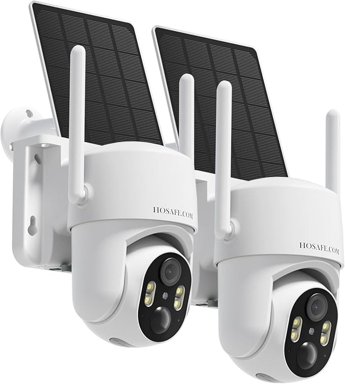 HOSAFE.COM Outdoor Security Camera Wireless, Free Cloud Storage, 360° PTZ Remote Wireless Cameras for Home Security Solar Powered, 2K Solar Security Camera with Spotlight Color Night Vision, 2 Pack