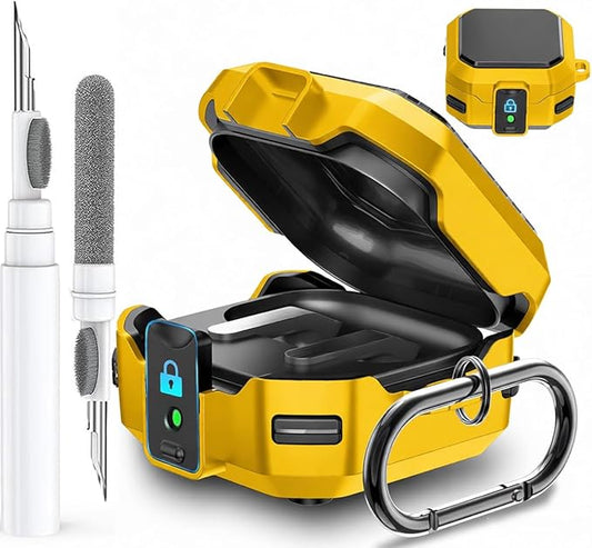 Galaxy Buds 4 Pro/Buds4 Case Cover with Secure Lock Clip, Shockproof Samsung Galaxy Buds 4/4 Pro 2026 Protective Hard Cover Shell with Carabiner&Cleaner kit for Men Women, Black/Yellow