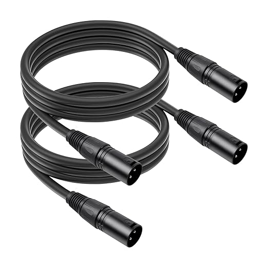 2Pack 3 Pin XLR Male to Male Microphone Cables,6.6FT,Professional Balanced Audio Cable with Oxygen-Free Copper, Gold-Plated Connectors - for Studio, Stage, PA Systems