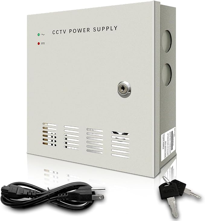 18-Channel DC 12-Volt 20-Amp Output CCTV Distributed Power Supply Box/Converter with AC Plug and Lock(20A 18-Channel)