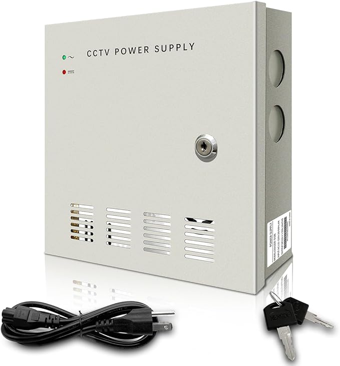 18-Channel DC 12-Volt 10-Amp Output CCTV Distributed Power Supply Box/Converter with AC Plug and Lock(10A 18-Channel)