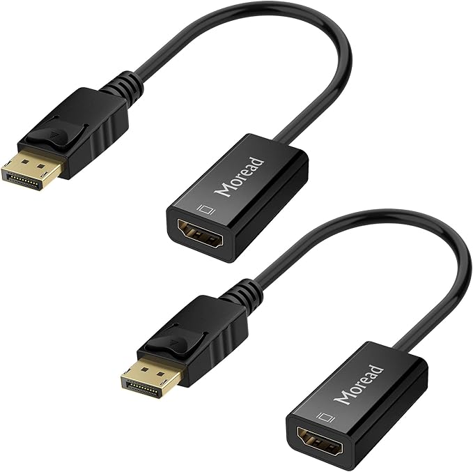 Moread 4K DisplayPort (DP) to HDMI Adapter, 2 Pack, Uni-Directional Gold-Plated Display Port Computer to HDMI Screen Converter (Male to Female) Compatible with HP, Dell, Lenovo & More, Passive - Black