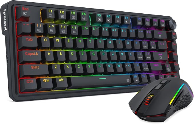 Redragon S168 3-Mode Wilreess Gaming Keyboard & Mouse Combo, 81 Keys K673 PRO RGB Gasket Keyboard and 8000 DPI M693 Gaming Mouse Bundle, Convenient Shared Dongle