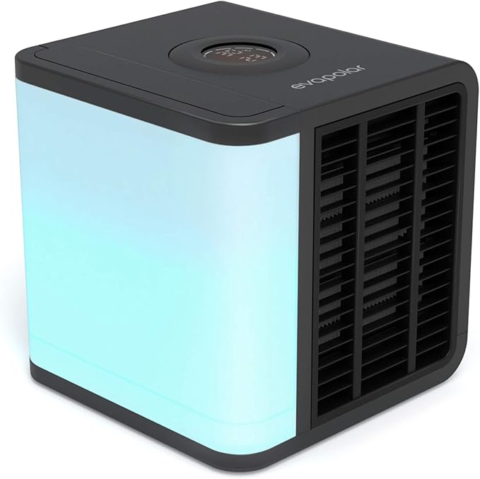 Cooling Fan for Desk and Car - Portable Evaporative Air Cooler for Camping - Small Ice Fan for Tent - Personal Air Conditioners Evalight, Black