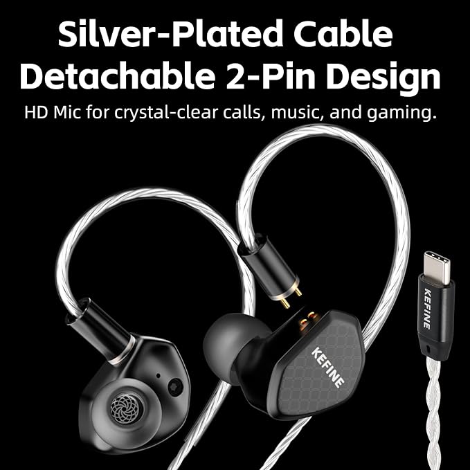Klean Hi-Fi in Ear Monitor, Wired Gaming Earbuds, 10mm DLC Diaphragm Dynamic Driver, Wired Earphones, Interchangeable Tuning Nozzles, HiFi IEM for Audiophile, Musician & Gaming(with Mic USB-C)