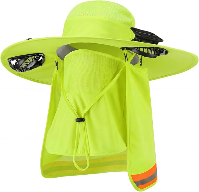 Sun Hat with Fan for Women Men Wide Brim Fishing Solar Hat with Face Cover Neck Flap Reflective with Dual Power